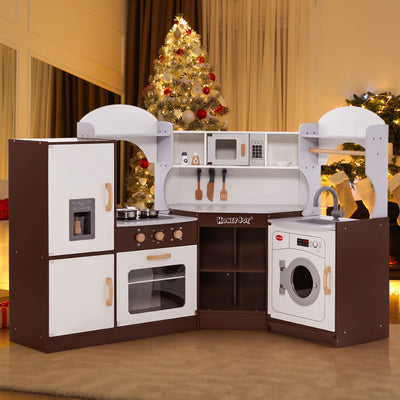 Toddler Kitchen Playset with Ice Maker Microwave Oven Sink and Washing Machine for Kids 3+ Years Old