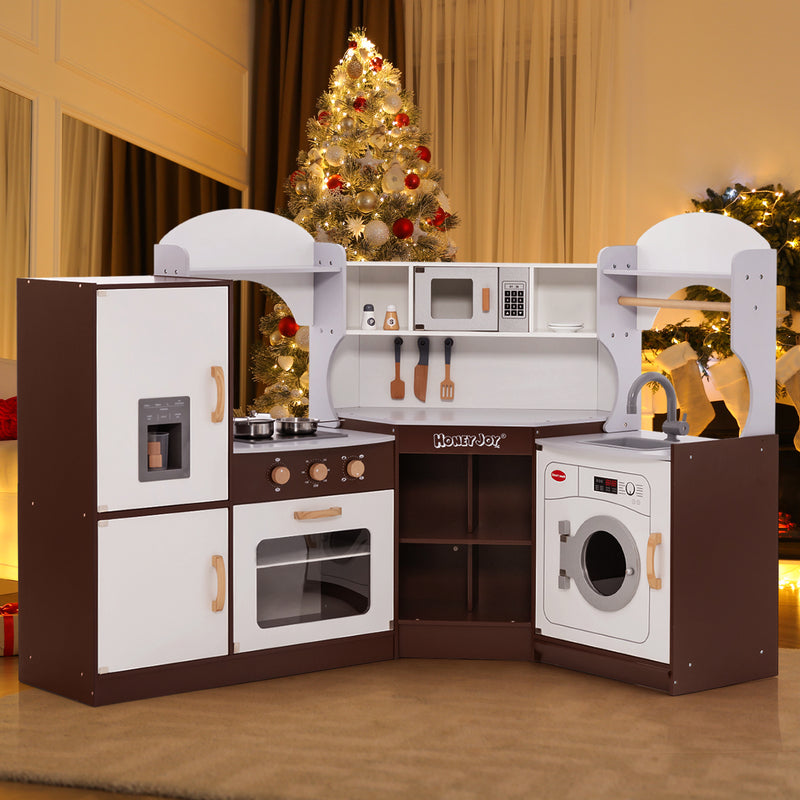 Toddler Kitchen Playset with Ice Maker Microwave Oven Sink and Washing Machine for Kids 3+ Years Old
