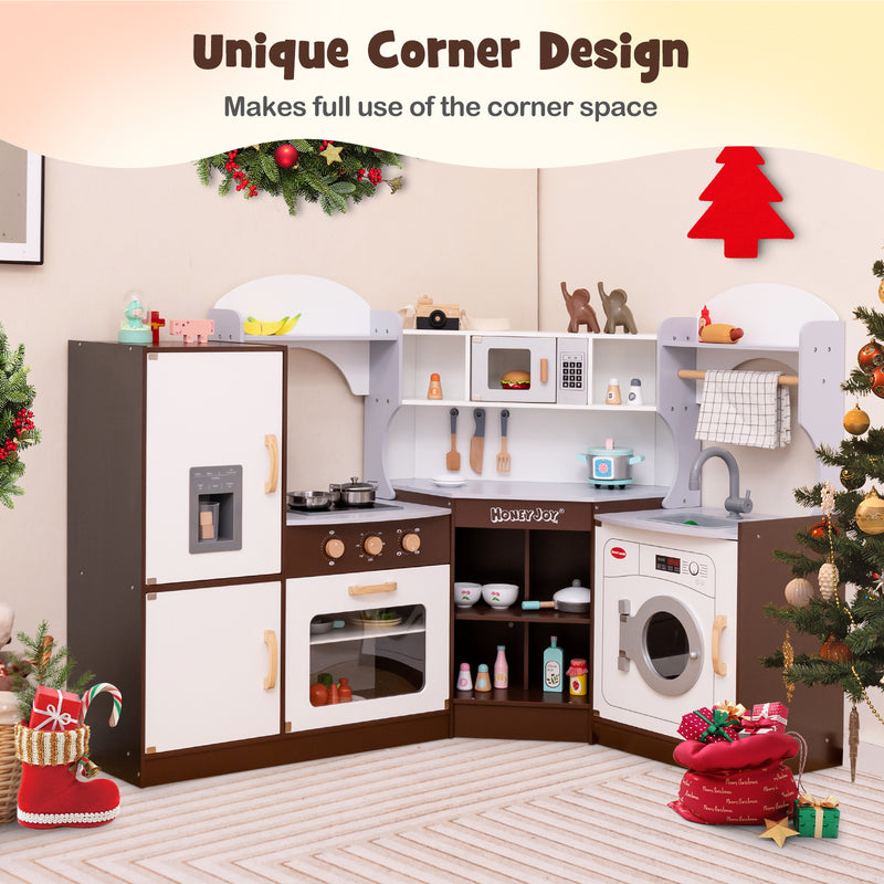 Toddler Kitchen Playset with Ice Maker Microwave Oven Sink and Washing Machine for Kids 3+ Years Old
