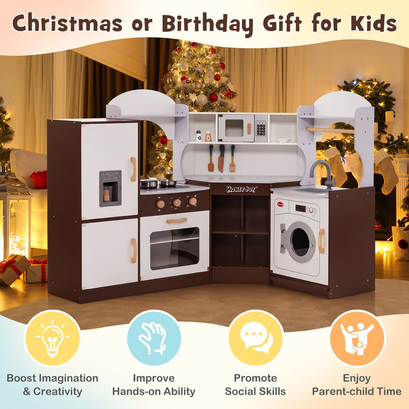 Toddler Kitchen Playset with Ice Maker Microwave Oven Sink and Washing Machine for Kids 3+ Years Old