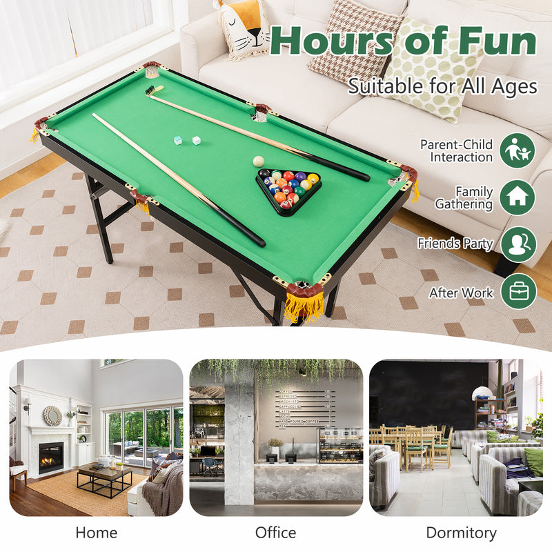 47 Inch Folding Billiard Table with Cues and Brush Chalk -Green