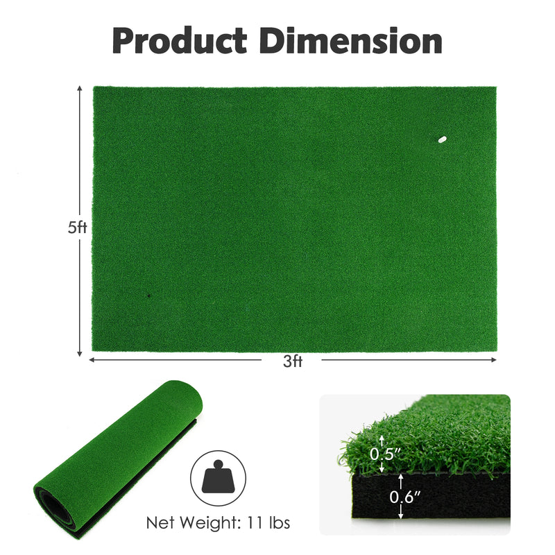 5 x 3 Feet Standard Real Feel Golf Practice Hitting Mat with Synthetic Turf and 3 Tees