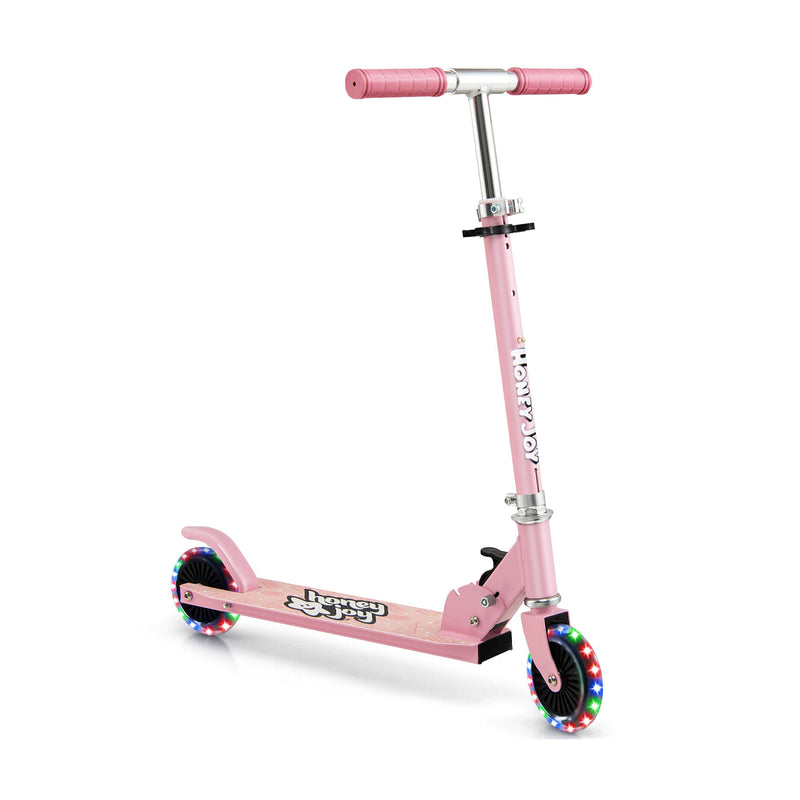 Folding Adjustable Height Kids Toy Kick Scooter with 2 Flashing Wheels-Pink