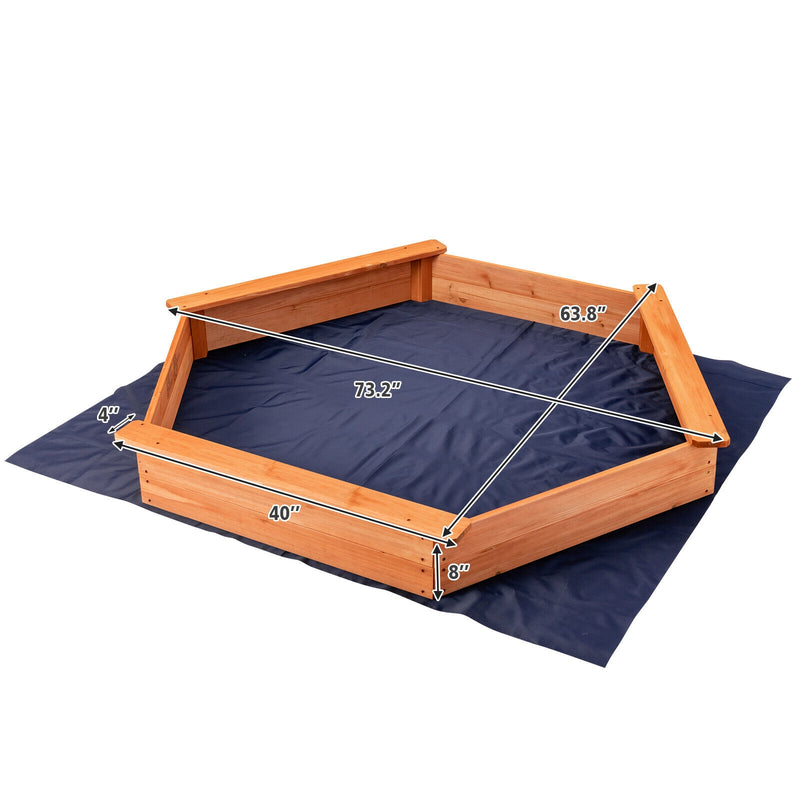 *Hexagon Wooden Cedar Sand Box with Seat Boards