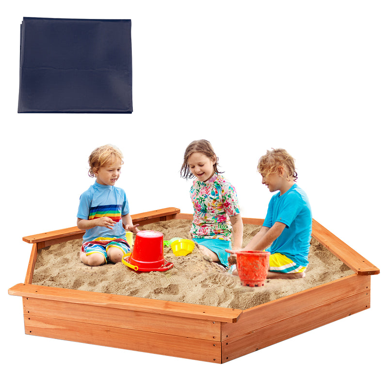*Hexagon Wooden Cedar Sand Box with Seat Boards