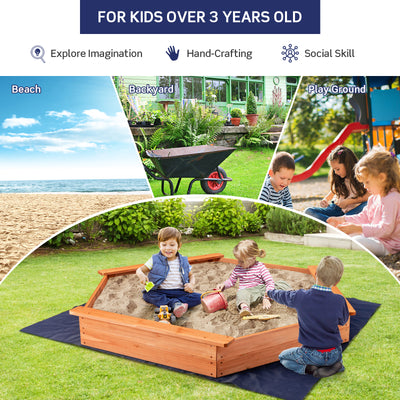 *Hexagon Wooden Cedar Sand Box with Seat Boards