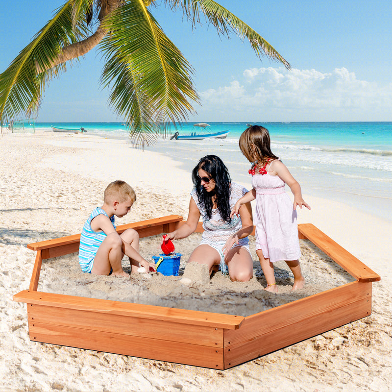 *Hexagon Wooden Cedar Sand Box with Seat Boards