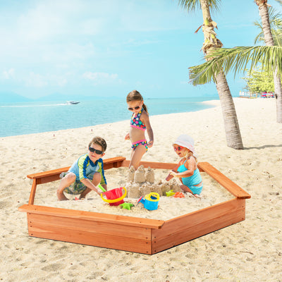 *Hexagon Wooden Cedar Sand Box with Seat Boards