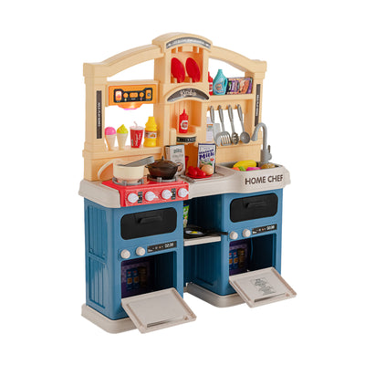 69 Pieces Kitchen Playset Toys with Realistic Lights and Sounds-Blue