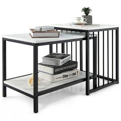 Set of 2 Nesting End Tables with Storage Shelf-White