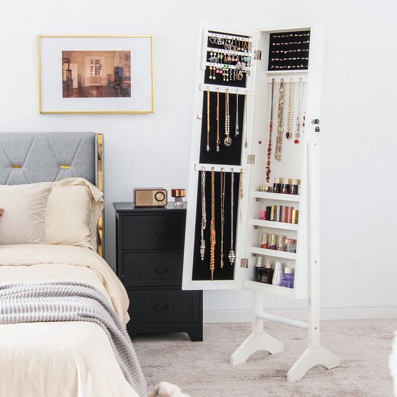 Standing Jewelry Cabinet Jewelry Armoire Cabinet with Full-White