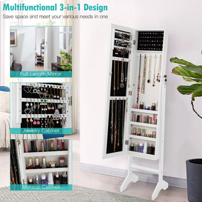 Standing Jewelry Cabinet Jewelry Armoire Cabinet with Full-White