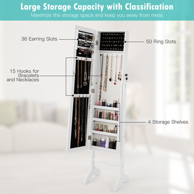 Standing Jewelry Cabinet Jewelry Armoire Cabinet with Full-White