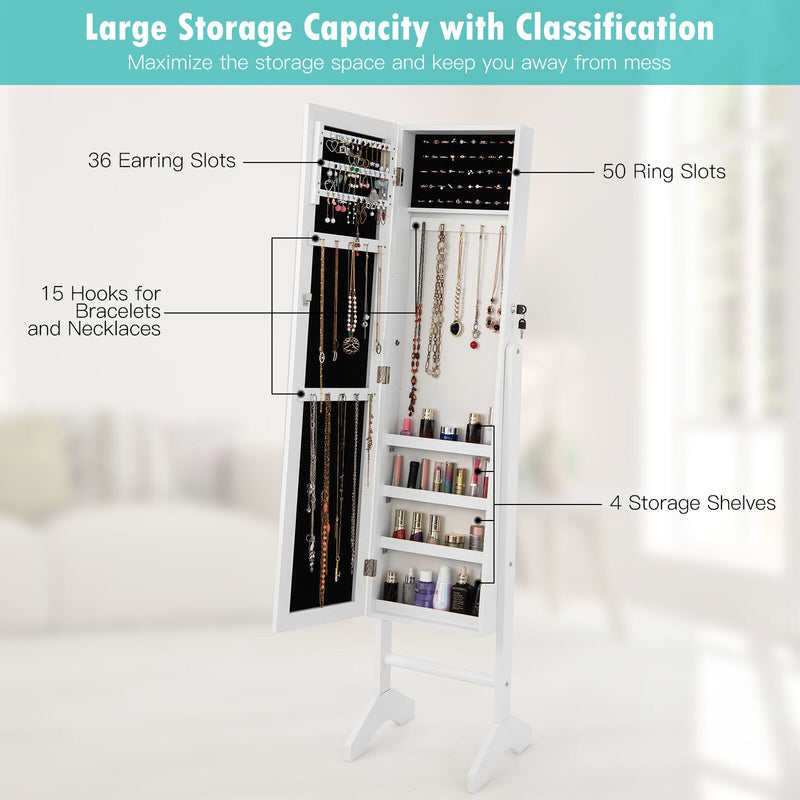 Standing Jewelry Cabinet Jewelry Armoire Cabinet with Full-White