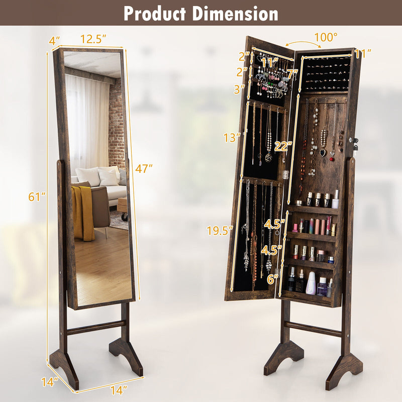 Standing Jewelry Cabinet Jewelry Armoire Cabinet with Full-Brown