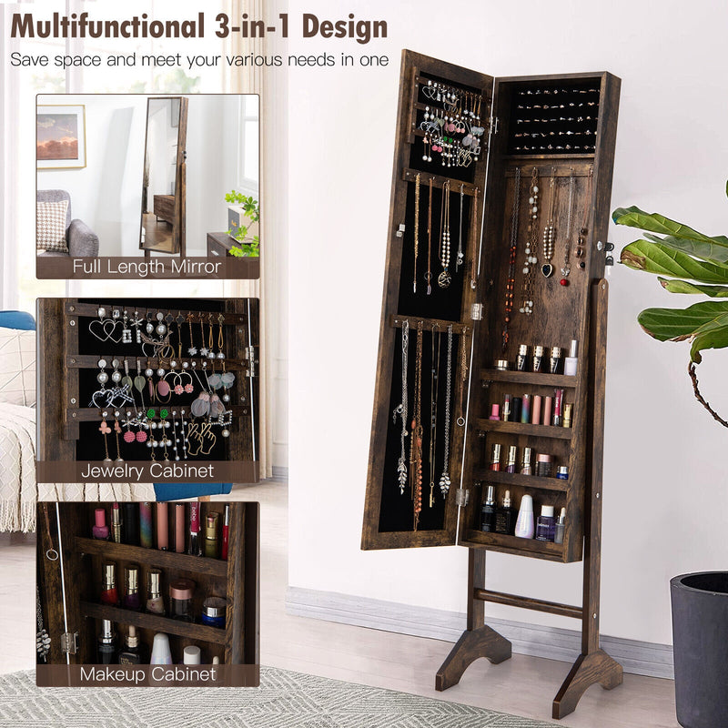 Standing Jewelry Cabinet Jewelry Armoire Cabinet with Full-Brown