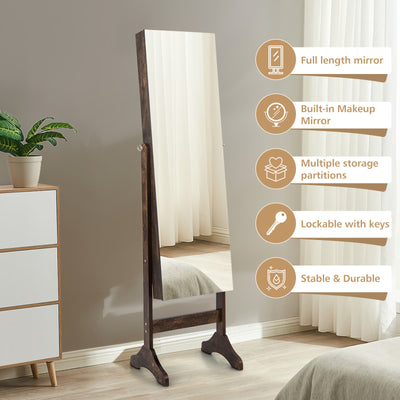 Standing Jewelry Cabinet with Full Length Mirror-Brown