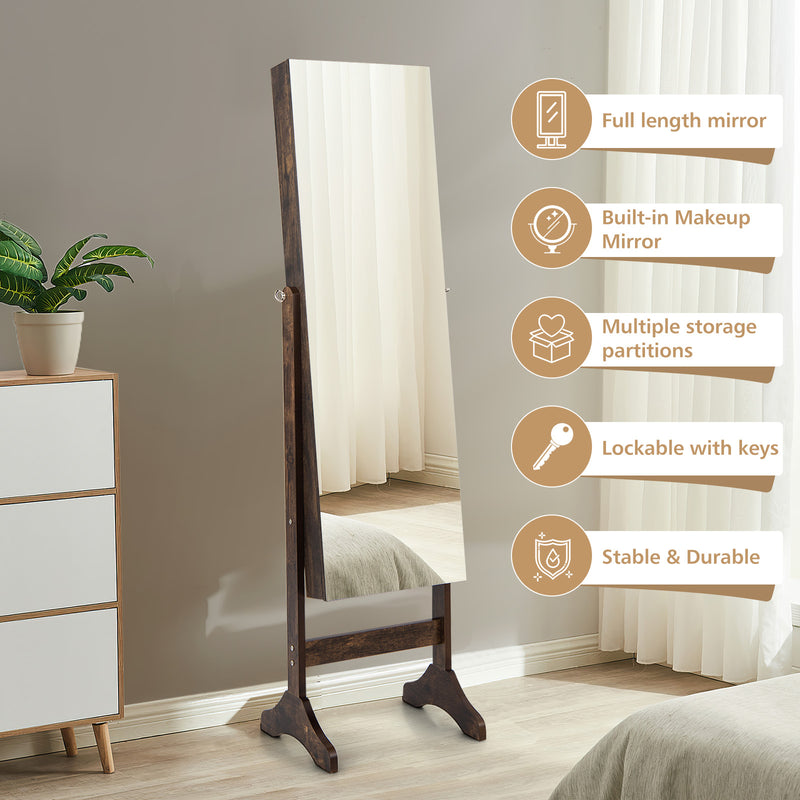 Standing Jewelry Cabinet with Full Length Mirror-Brown
