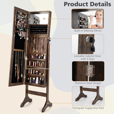 Standing Jewelry Cabinet with Full Length Mirror-Brown