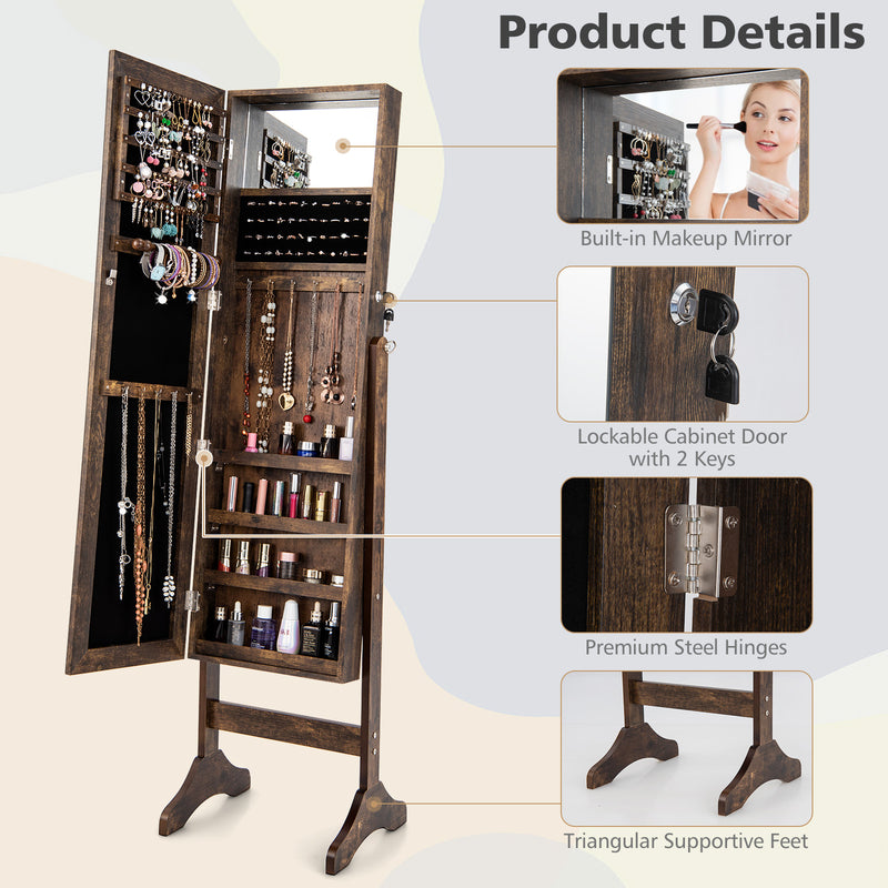 Standing Jewelry Cabinet with Full Length Mirror-Brown