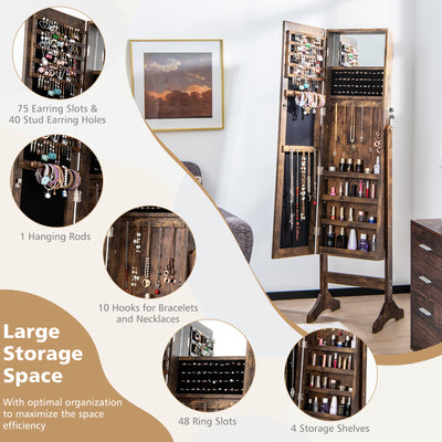 Standing Jewelry Cabinet with Full Length Mirror-Brown