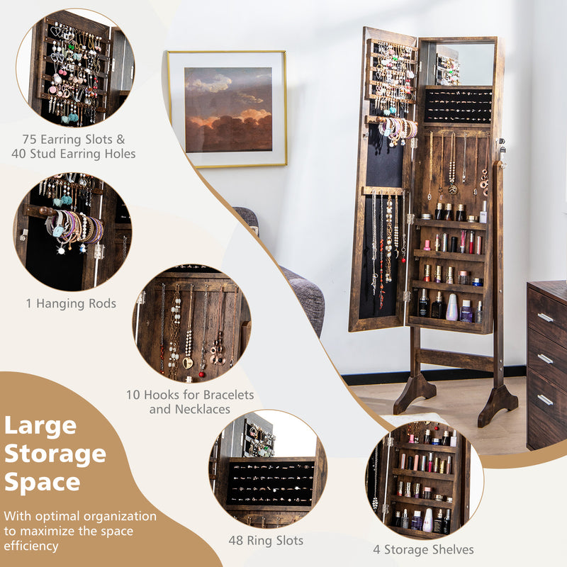 Standing Jewelry Cabinet with Full Length Mirror-Brown