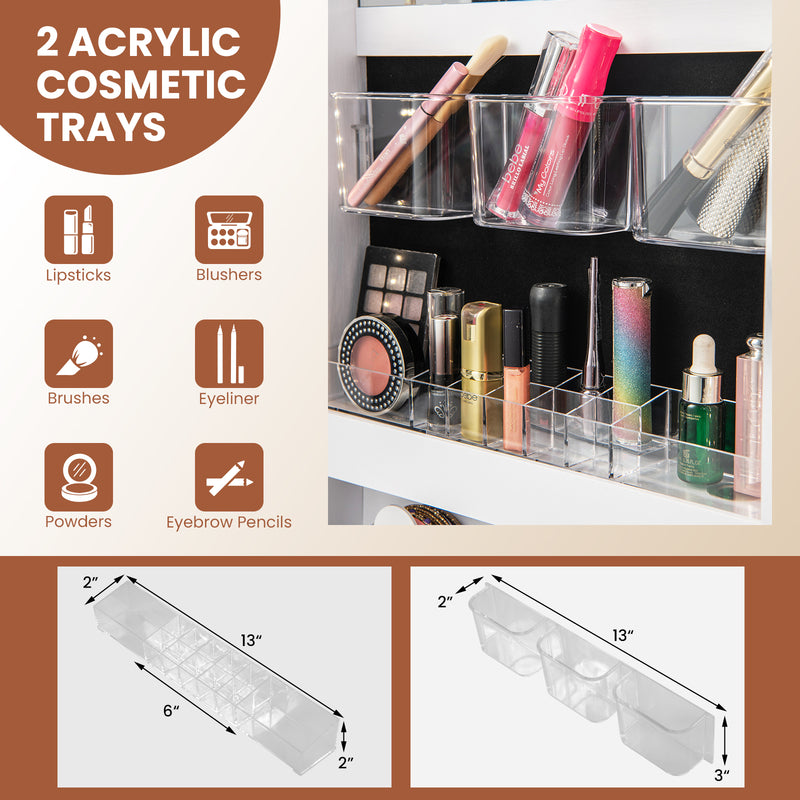 Wall Mounted Jewelry Cabinet with 3-Color Lights-White