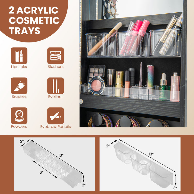Wall Mounted Jewelry Cabinet with 3-Color Lights-Black