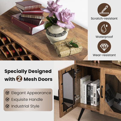 2-Door Farmhouse Kitchen Storage Bar Cabinet with Wine Rack and Glass Holder-Rustic Brown