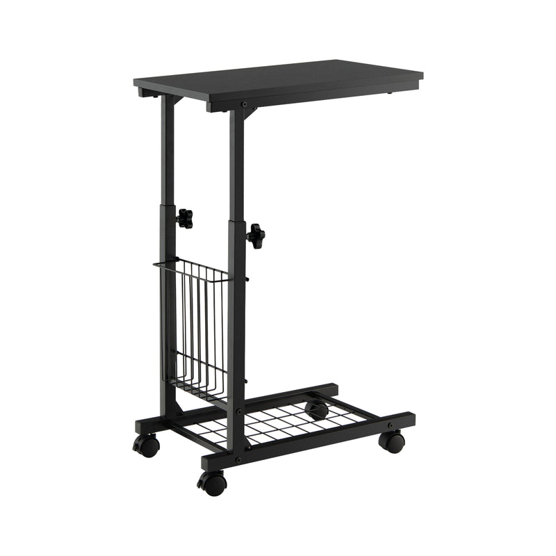 C-shape Sofa Side Table with Storage Basket-Black