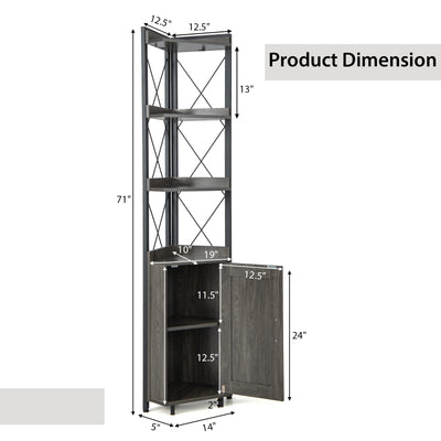 Tall Corner Storage Cabinet with 3-Tier Shelf and Enclosed Cabinet-Gray