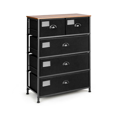 5-Drawer Storage Dresser with Labels and Removable Fabric Bins-Black