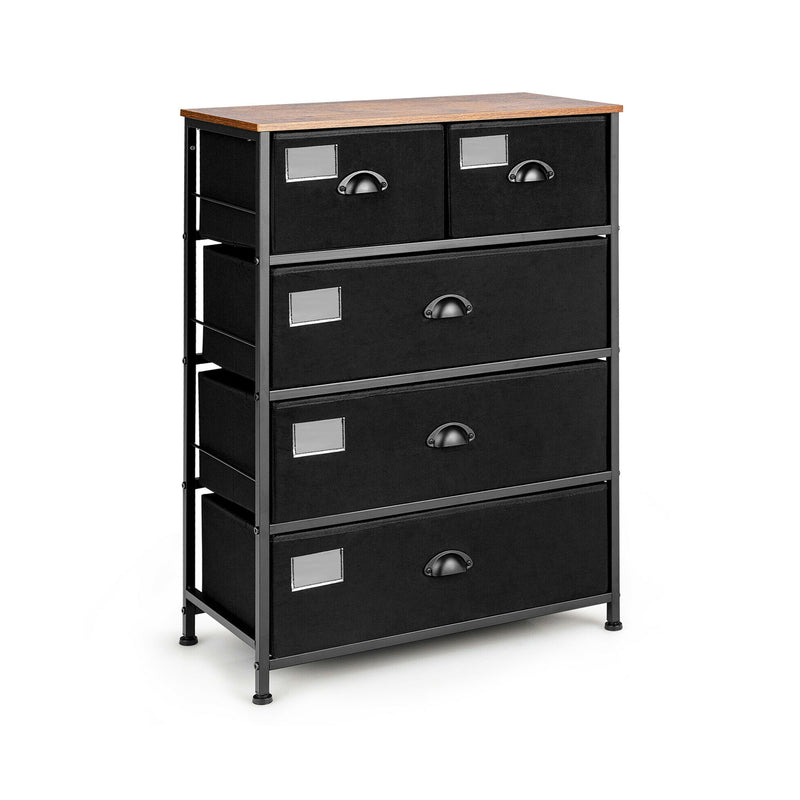 5-Drawer Storage Dresser with Labels and Removable Fabric Bins-Black