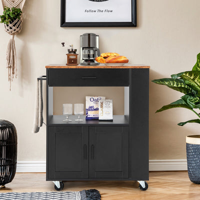 *Rolling Kitchen Trolley with 3 Spice Racks Drawer and Open Shelf - Black