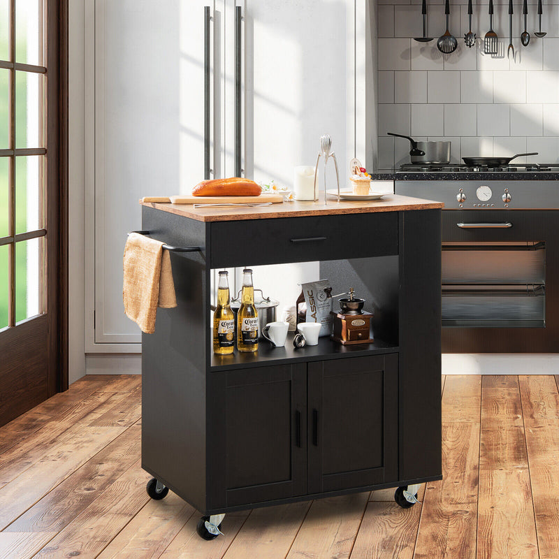 *Rolling Kitchen Trolley with 3 Spice Racks Drawer and Open Shelf - Black