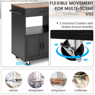 *Rolling Kitchen Trolley with 3 Spice Racks Drawer and Open Shelf - Black