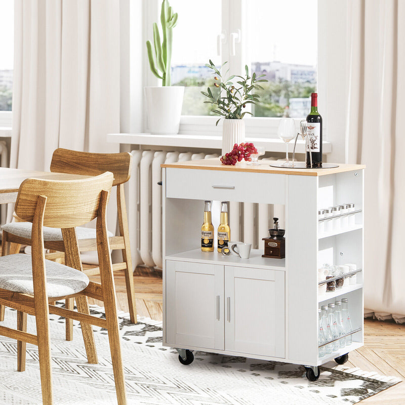 *Rolling Kitchen Trolley with 3 Spice Racks Drawer and Open Shelf - White