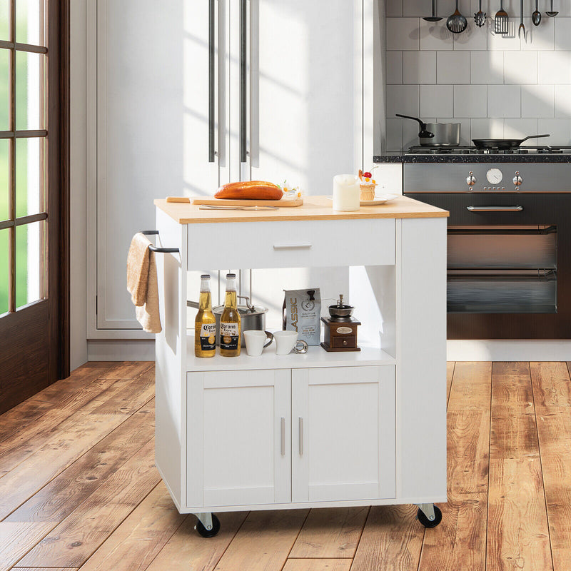 *Rolling Kitchen Trolley with 3 Spice Racks Drawer and Open Shelf - White