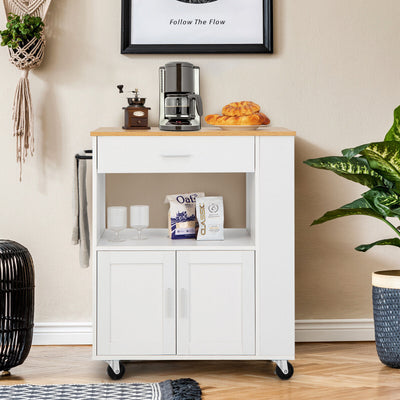 *Rolling Kitchen Trolley with 3 Spice Racks Drawer and Open Shelf - White