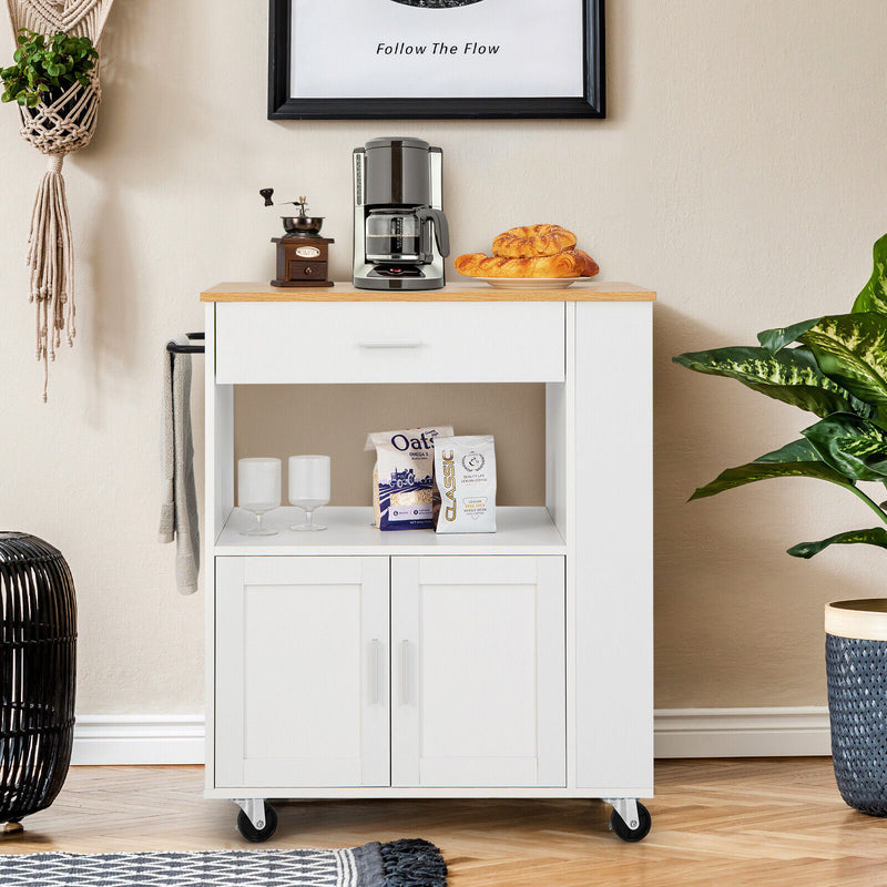 *Rolling Kitchen Trolley with 3 Spice Racks Drawer and Open Shelf - White