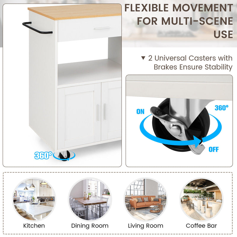 *Rolling Kitchen Trolley with 3 Spice Racks Drawer and Open Shelf - White