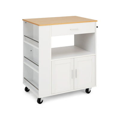 *Rolling Kitchen Trolley with 3 Spice Racks Drawer and Open Shelf - White
