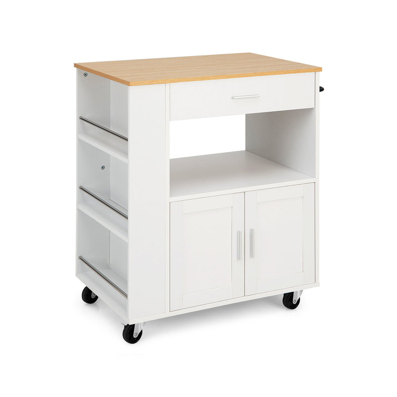 *Rolling Kitchen Trolley with 3 Spice Racks Drawer and Open Shelf - White