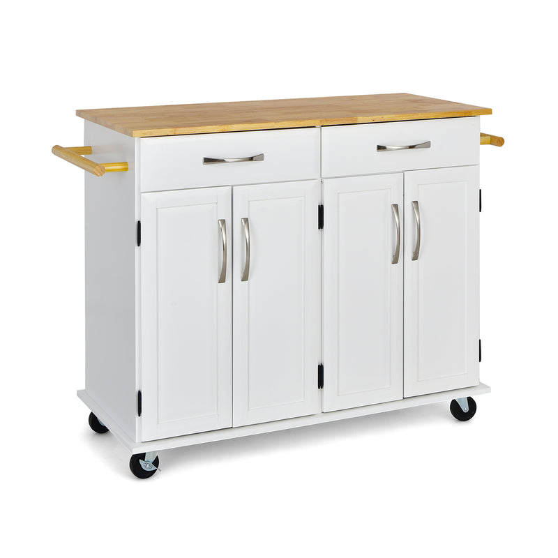 4-Door Rolling Kitchen Island Cart Buffet Cabinet with Towel Racks Drawers-White