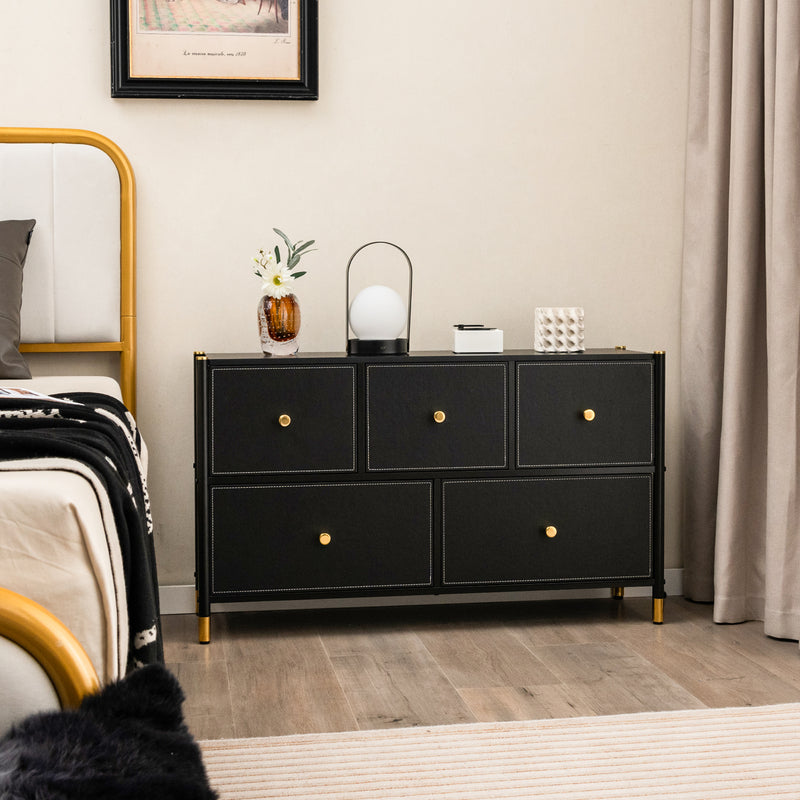 Floor Dresser Storage Organizer with 5/6/8 Drawers with Fabric Bins and Metal Frame-5-Drawer