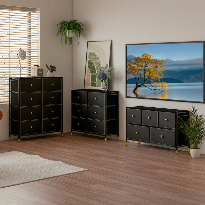 Floor Dresser Storage Organizer with 5/6/8 Drawers with Fabric Bins and Metal Frame-5-Drawer
