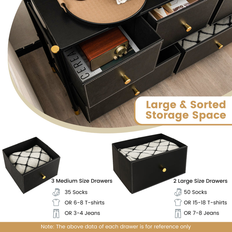Floor Dresser Storage Organizer with 5/6/8 Drawers with Fabric Bins and Metal Frame-5-Drawer