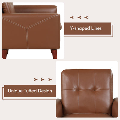 Modern PU Leather Accent Chair with Solid Wood Legs-Brown