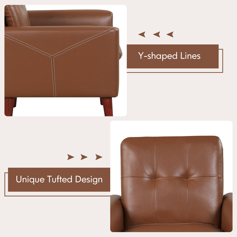 Modern PU Leather Accent Chair with Solid Wood Legs-Brown