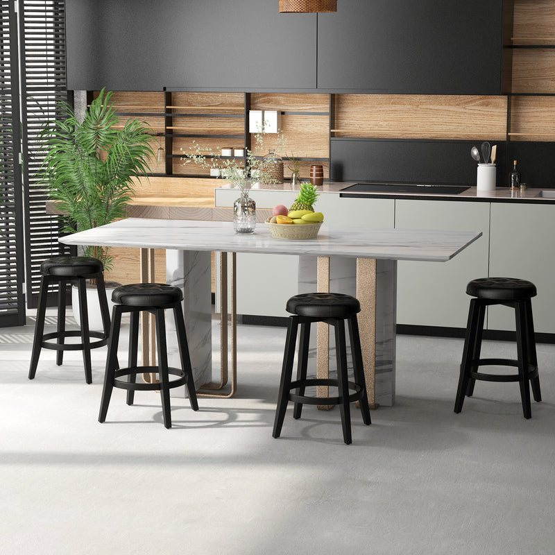 360° Swivel Upholstered Rubberwood Frame Bar Stool Set of 2 with Footrest-24 inches